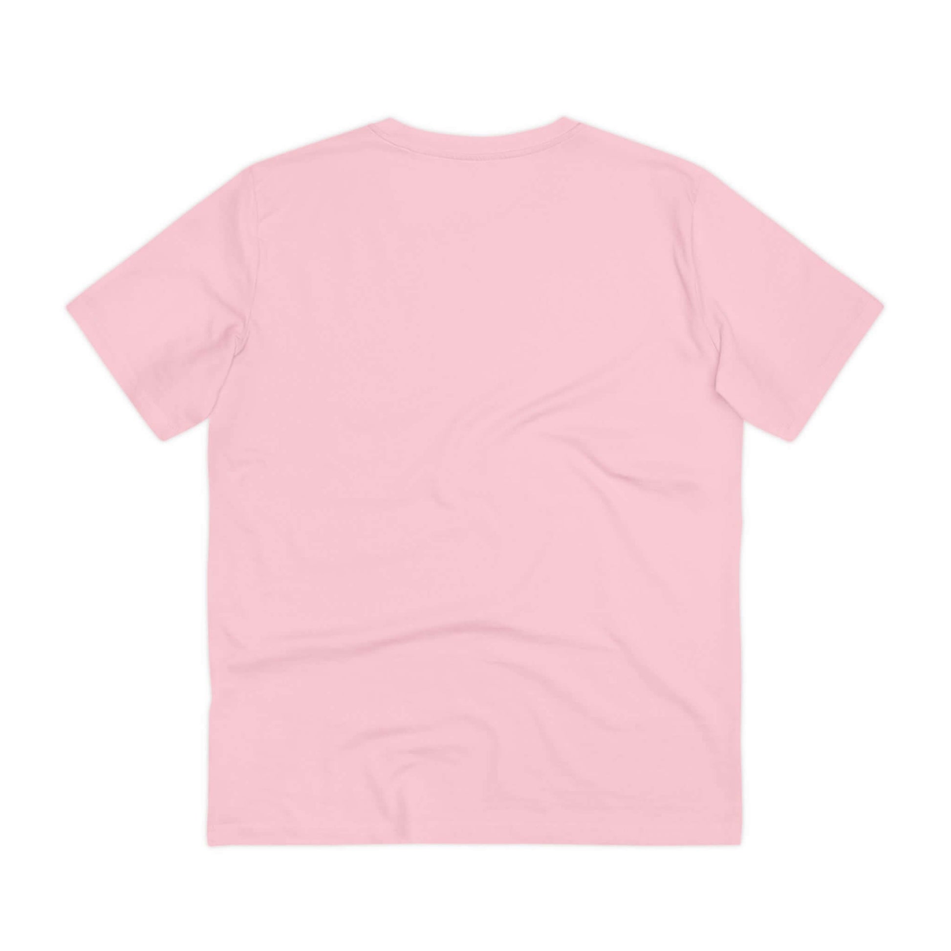 Rückseite des rosa Unisex-T-Shirts "Penelope Featherington" aus 100% biologischer, gekämmter Baumwolle mit Rundhalsausschnitt.