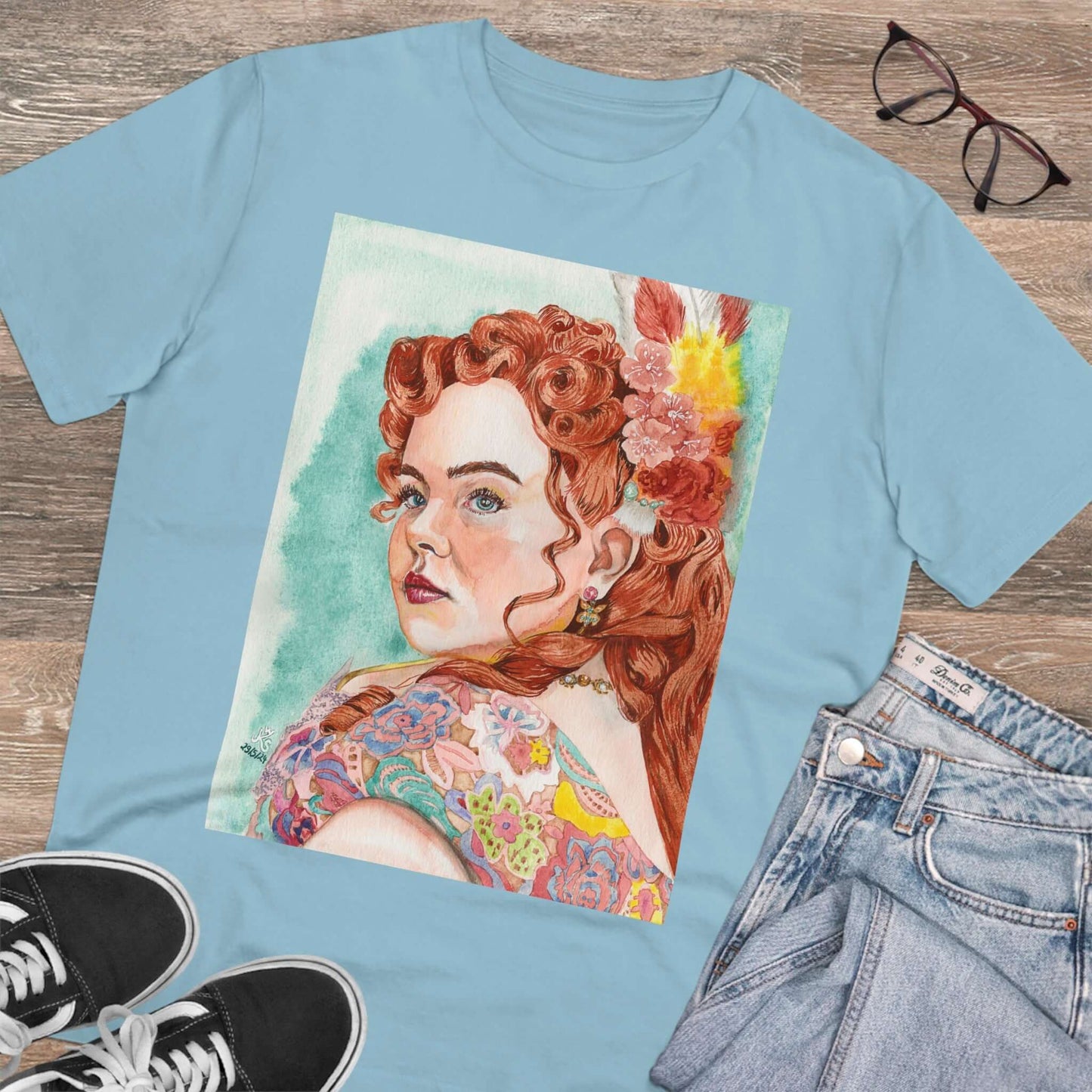 Unisex-T-Shirt mit Penelope Featherington Aquarellprint aus 100% biologischer Baumwolle, Bridgerton, Rundhalsausschnitt