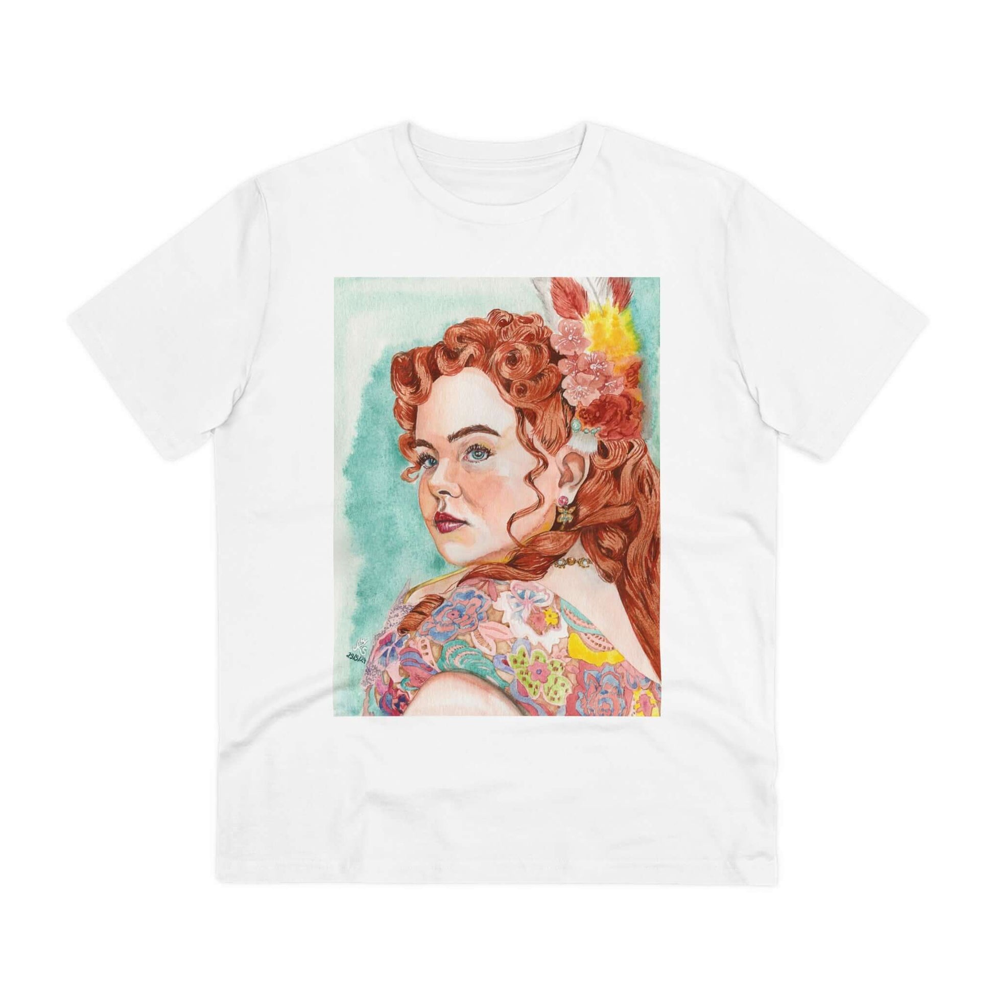 Unisex-T-Shirt mit Aquarell von Penelope Featherington, 100% Bio-Baumwolle, Bridgerton-Design, Rundhalsausschnitt