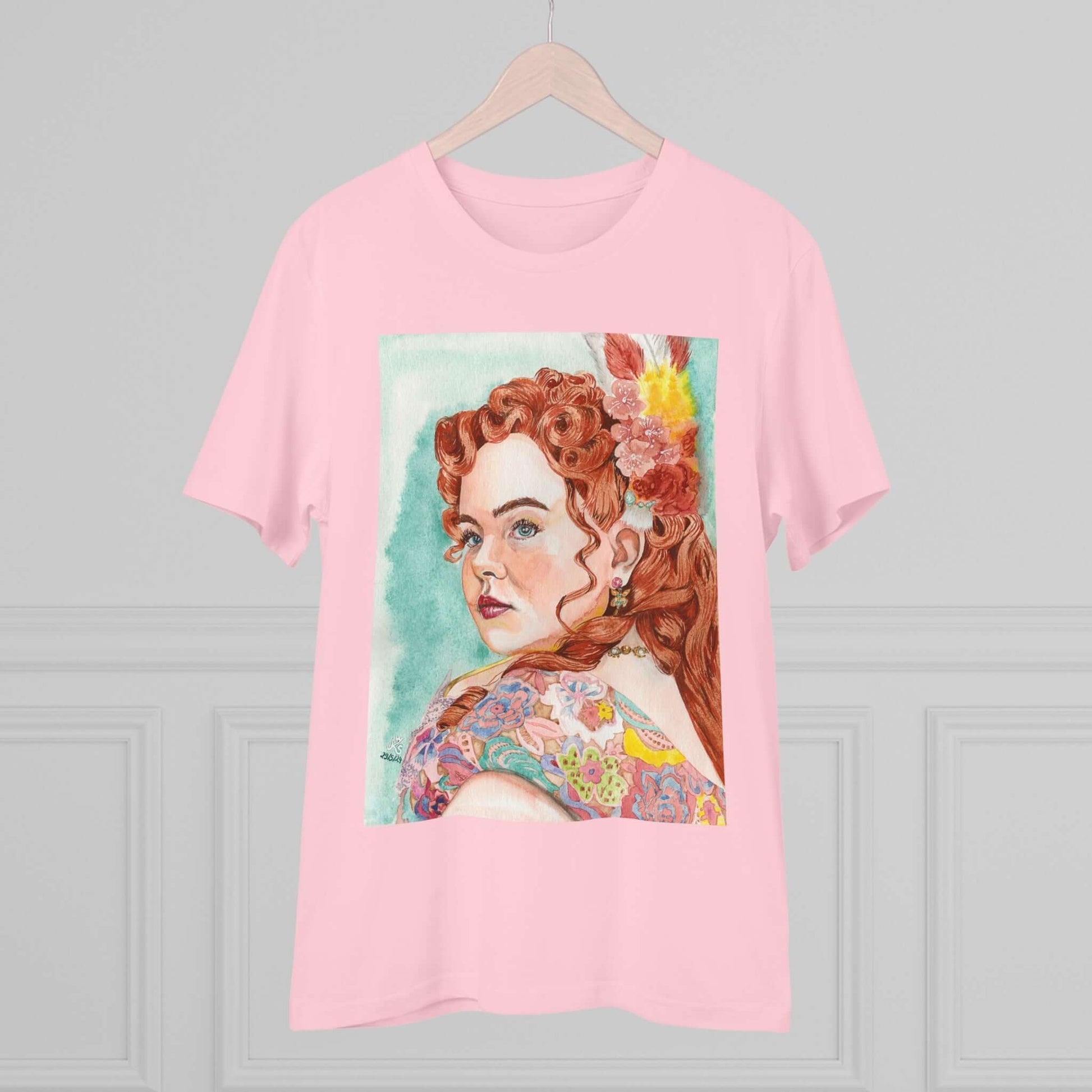 Unisex-T-Shirt aus 100% biologischer Baumwolle mit Aquarell-Porträt von Penelope Featherington aus Bridgerton.