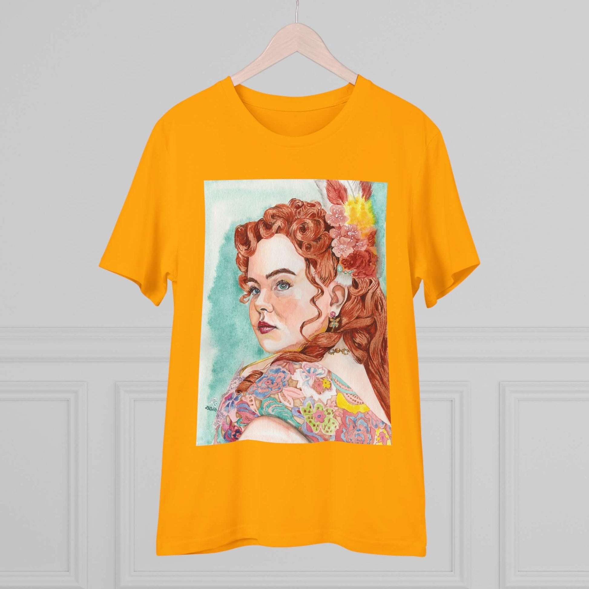 Unisex T-Shirt "Penelope Featherington" in Organic Cotton with Vibrant Watercolor Portrait