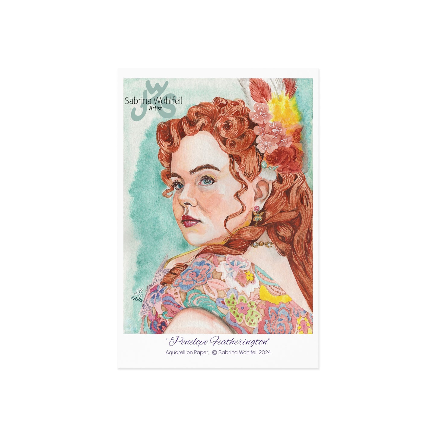 Fine Art Postcard by Sabrina Wohlfeil - Giclée Kunstdruck Aquarellporträt of Penelope Featherington on glossy paper.