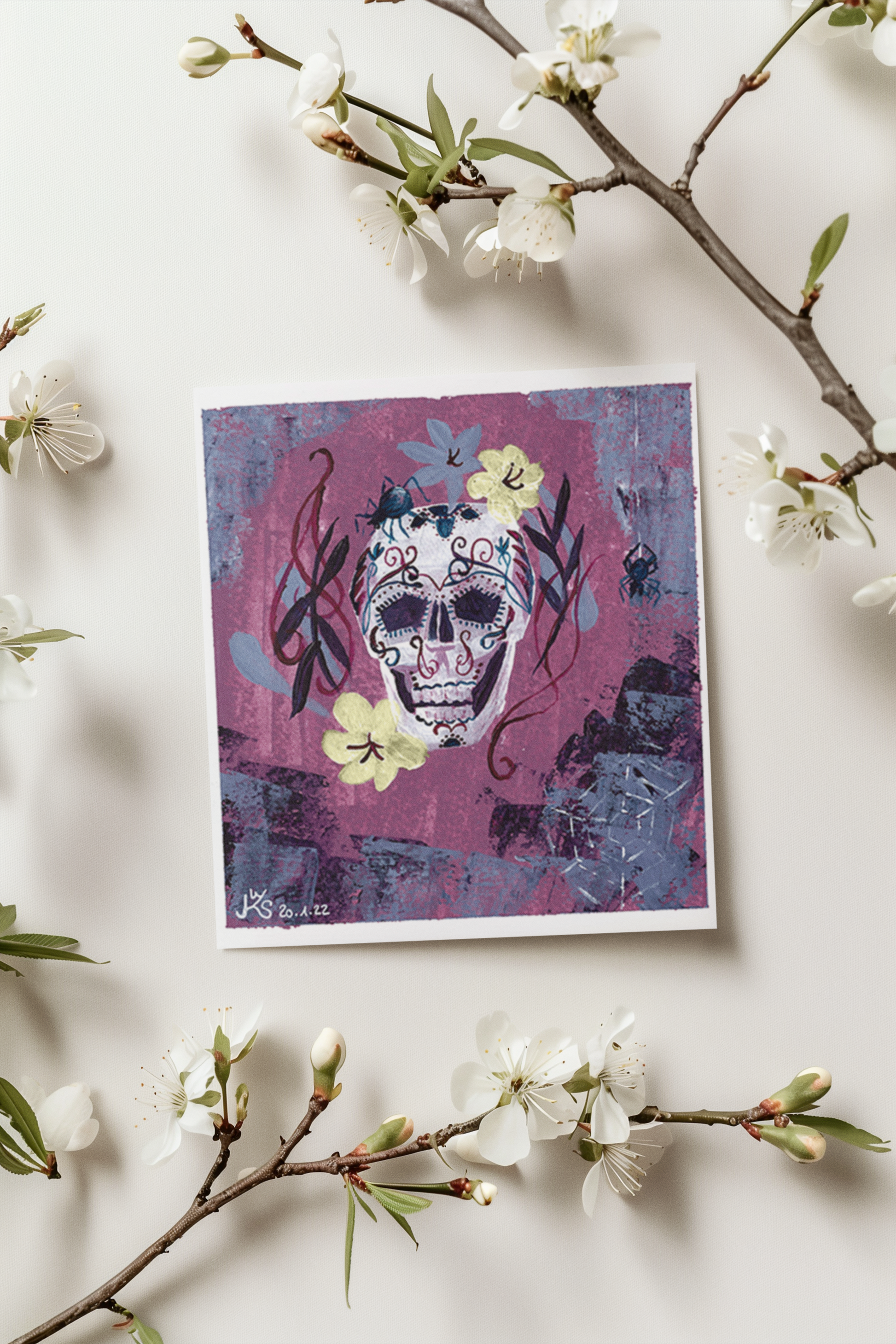 Original Acrylbild Calavera Candy Skull von Künstlerin Sabrina Wohlfeil, Unikat für Dein Zuhause, Halloween Wanddekoration, Exklusive Kunst kaufen