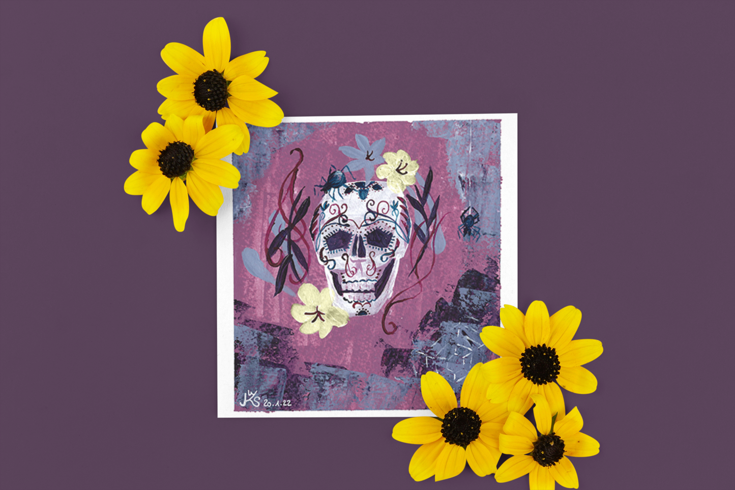 Original Acrylbild Calavera Candy Skull von Künstlerin Sabrina Wohlfeil, Unikat, Halloween Wanddekoration, Exklusive Kunst online kaufen