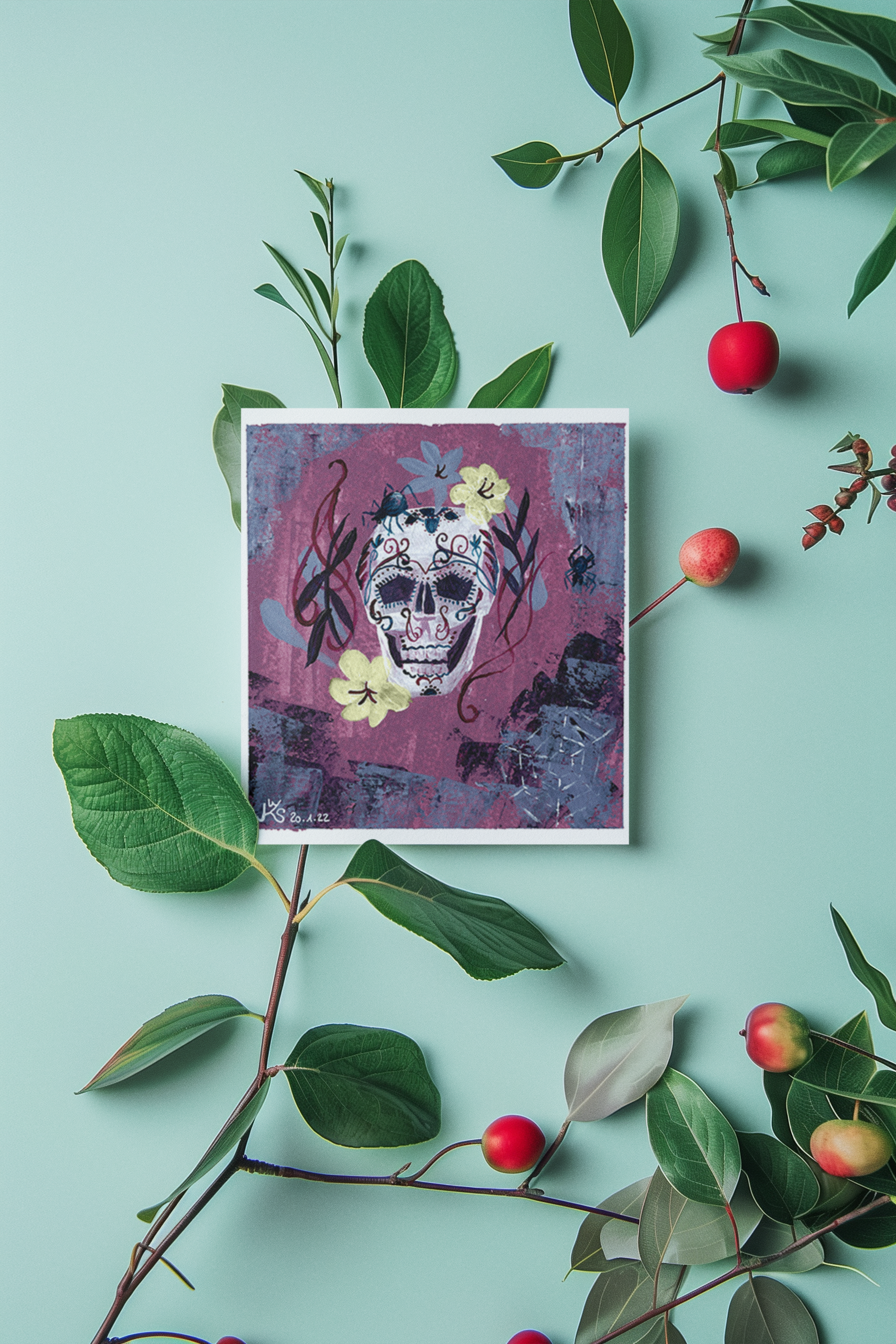 Original Acrylbild von Künstlerin Sabrina Wohlfeil Calavera Candy Skull Unikat für Dein Zuhause Halloween Wanddekoration Exklusive Kunst online kaufen