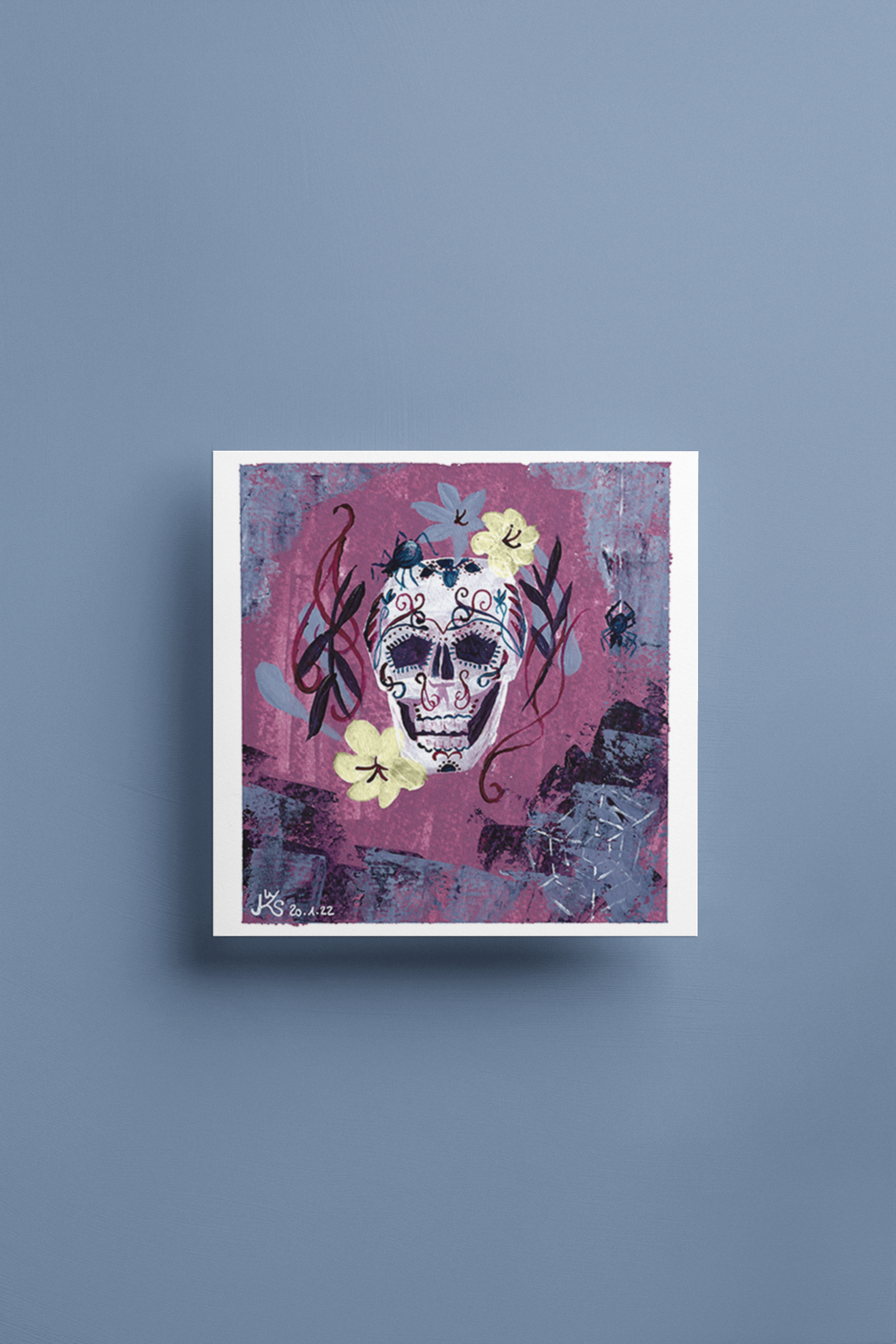 Original Acrylbild von Künstlerin Sabrina Wohlfeil - Calavera Candy Skull | Unikat für Dein Zuhause | Halloween Wanddekoration online kaufen