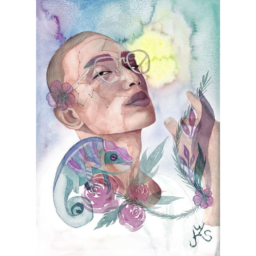 Aquarell und digitale Collage | Karma Chameleon | limitierter Print