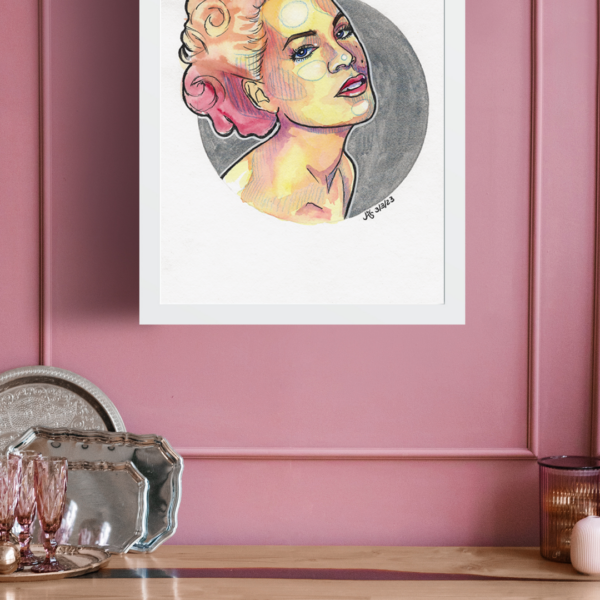 Get the party started - Original Aquarell Porträt Pink Alecia Beth Moore