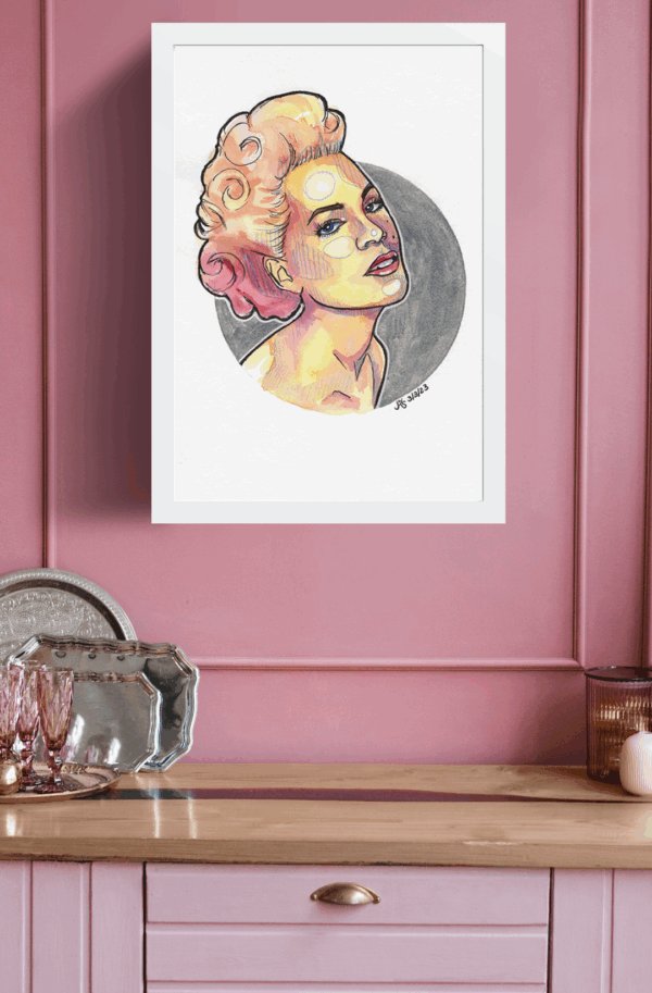 Get the party started - Original Aquarell Porträt Pink Alecia Beth Moore