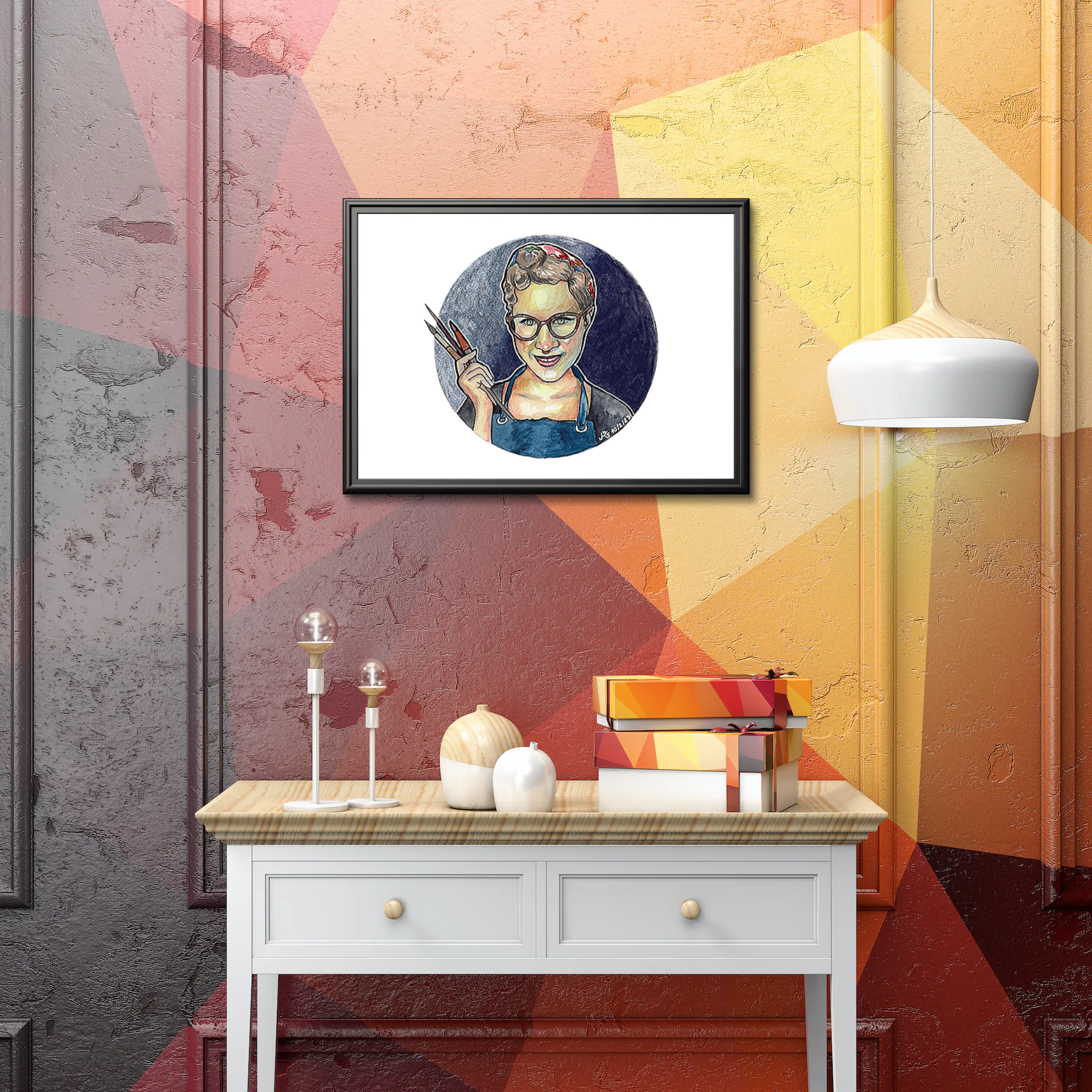 Modernes Aquarell-Porträt nach Foto im Comic Sketch Stil