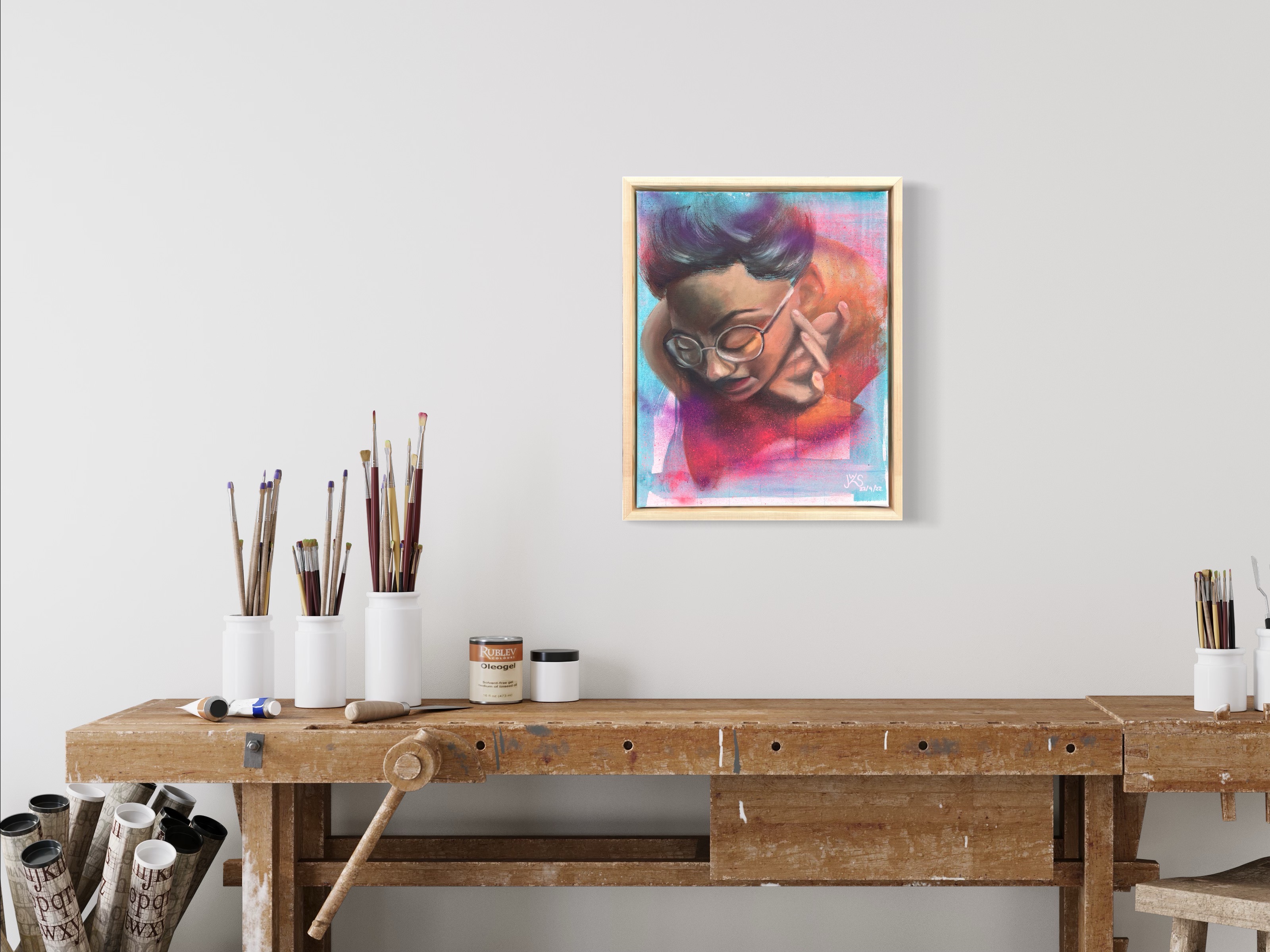 Nora - Original Mixed Media Porträt auf Leinwand - Acryl/Öl