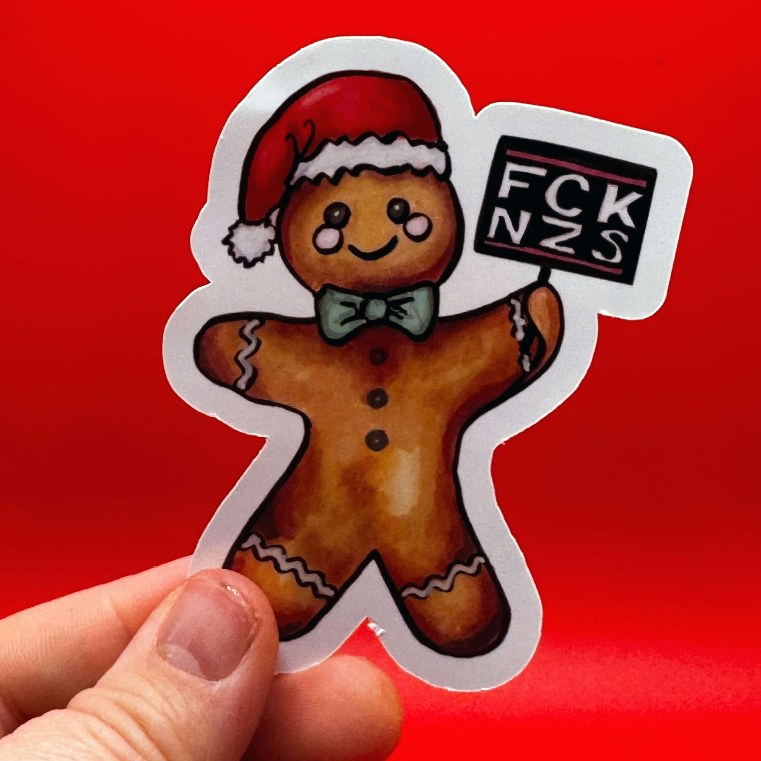 FCK NZS Lebkuchenmann Vinylsticker – Weihnachtsaufkleber aus weißem Vinyl | handgemacht – Bild 3
