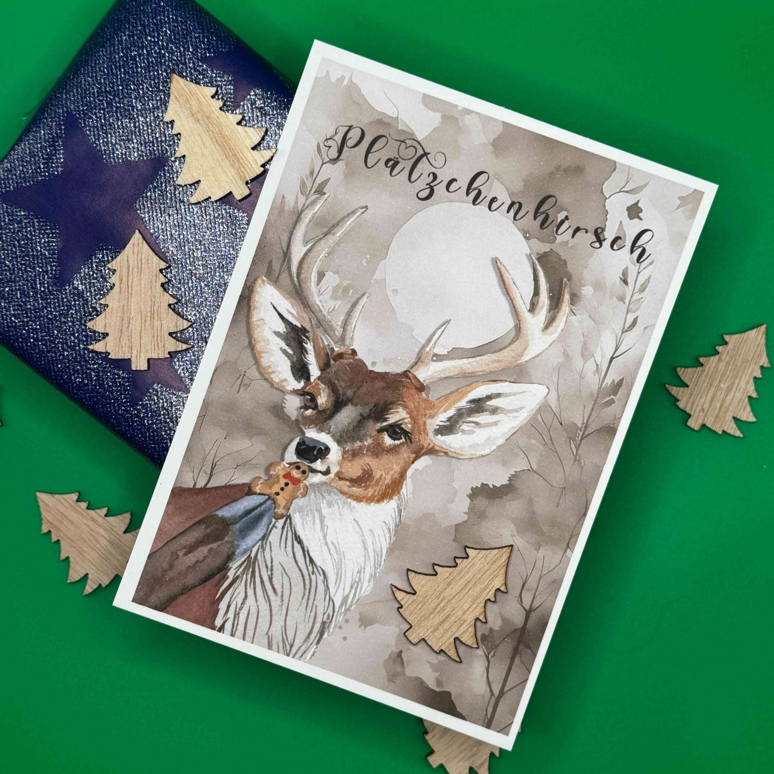 Weihnachtskarte Plätzchenhirsch DIN A6