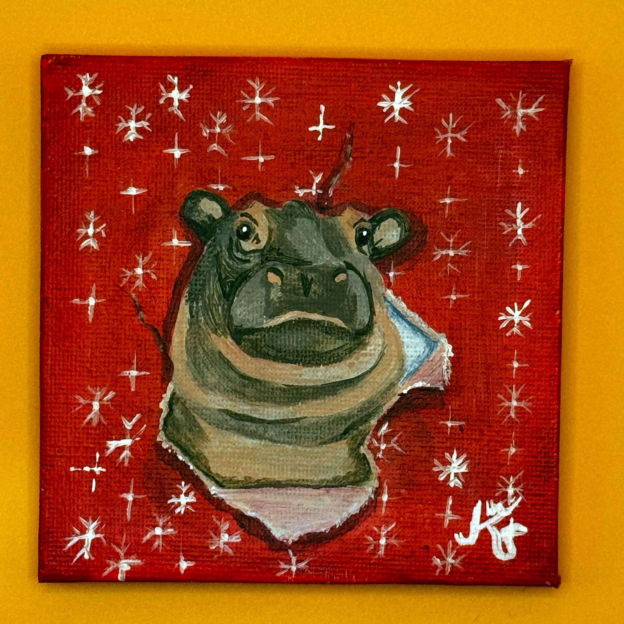 Mini Leinwand Hippopotamus for X-Mas