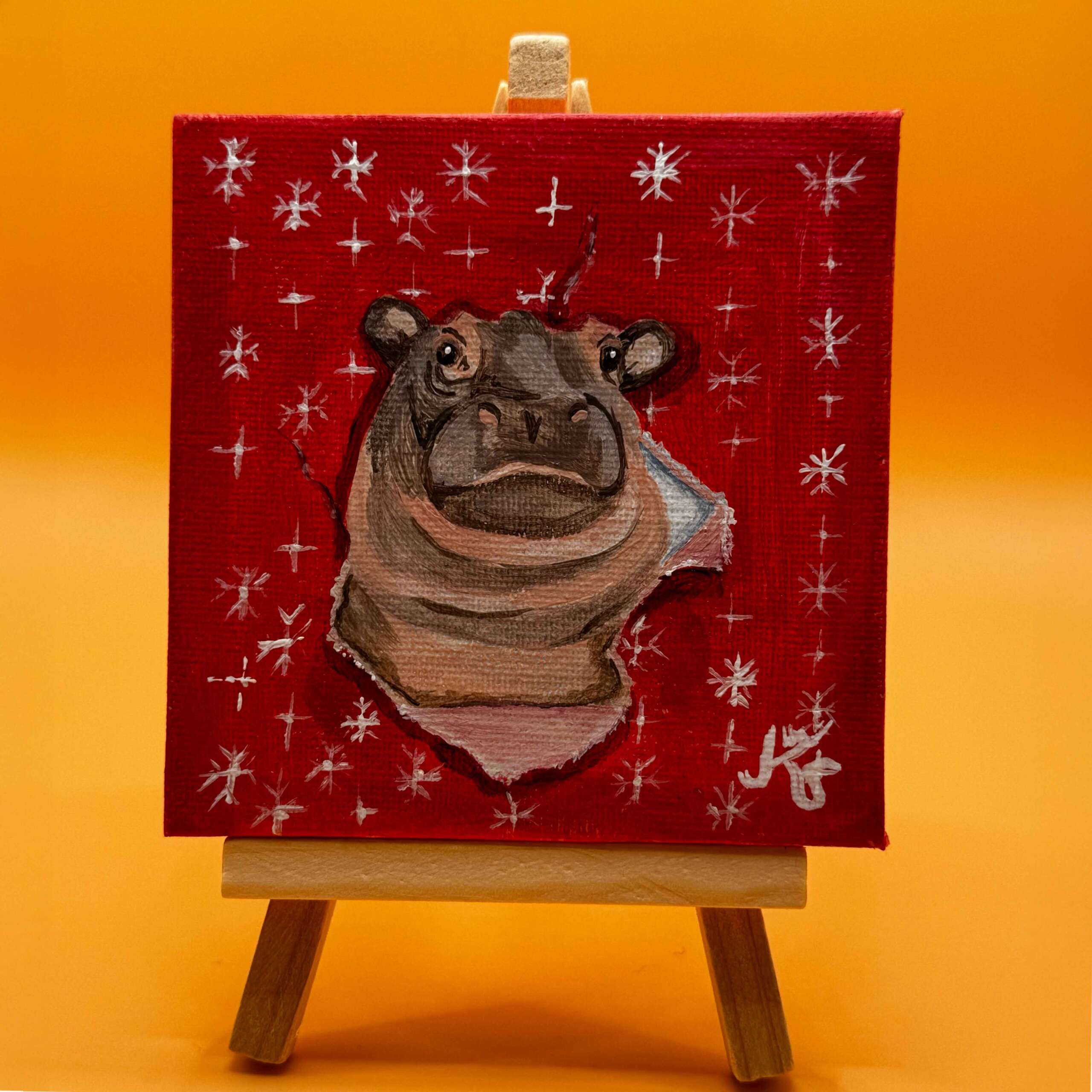Mini Leinwand Hippopotamus for X-Mas