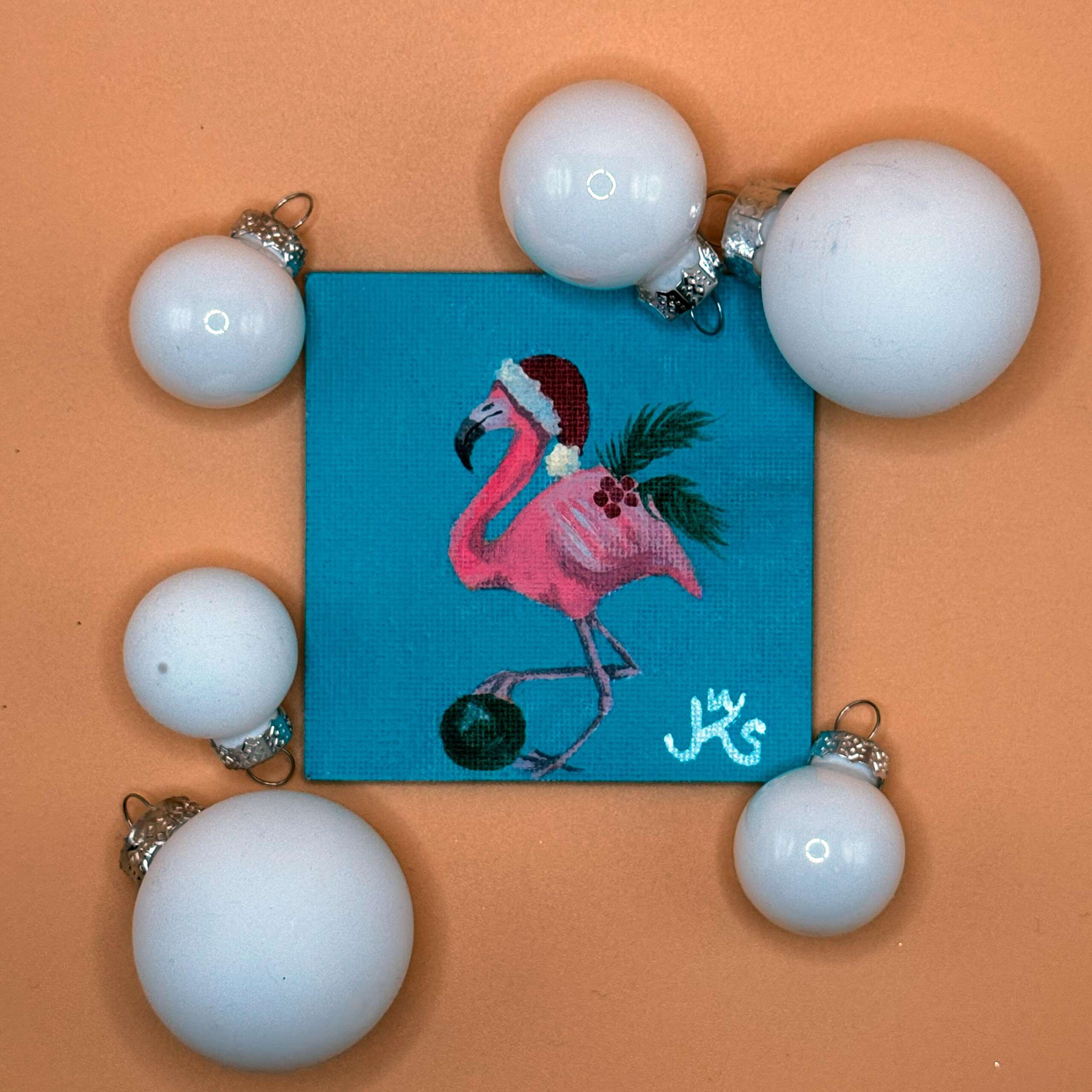 Kühlschrankmagnet Flamingo Weihnachten – handbemalter Magnet mit Leinwandstruktur | Weihnachtsdeko – Bild 2