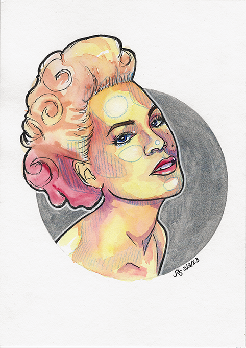 Get the party started - Original Aquarell Porträt Pink Alecia Beth Moore – Bild 3
