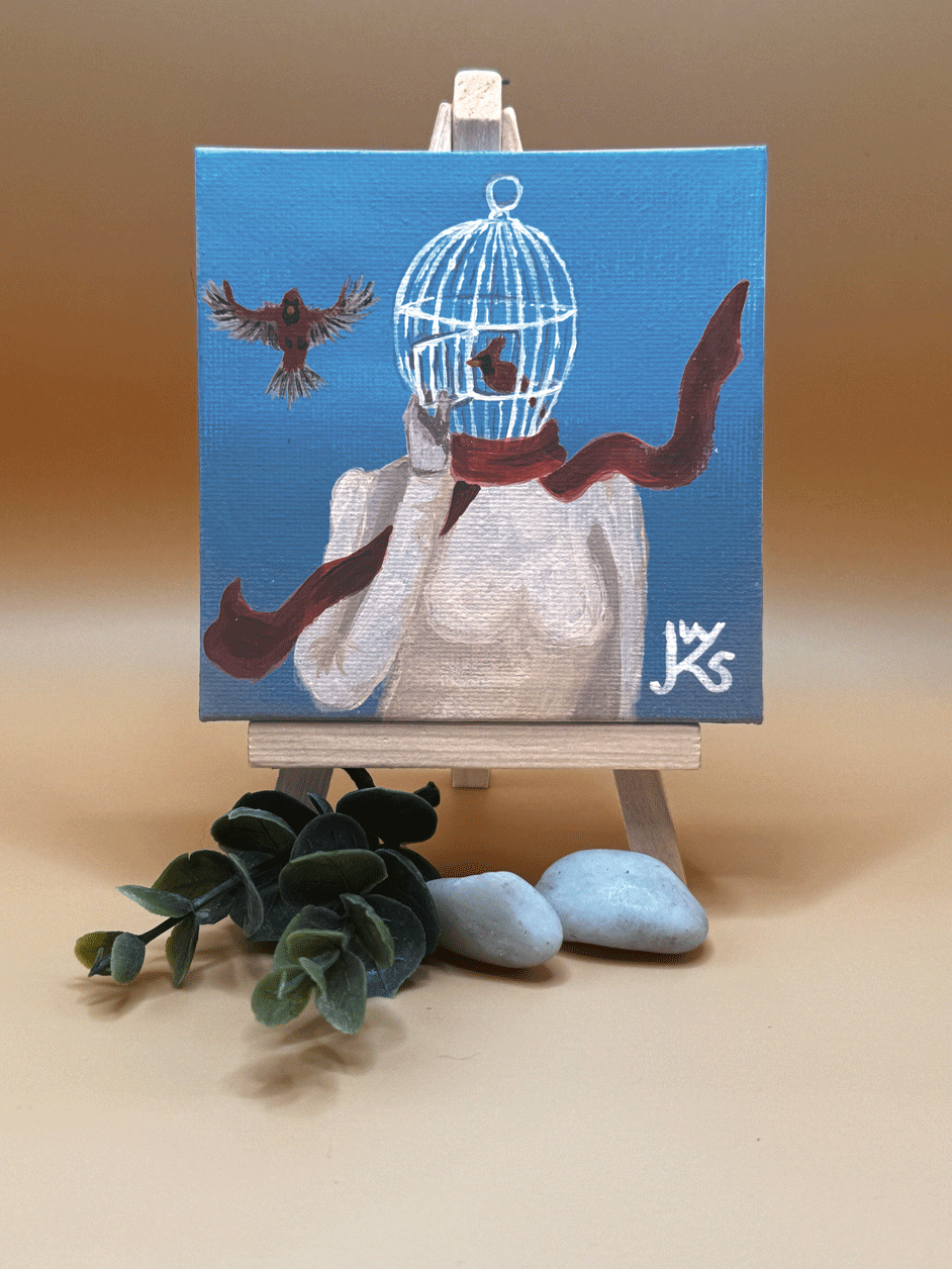 Ausgeflogen – surreales Mini-Gemälde